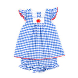 Red Apple Single Smocked Blue Gingham Short Set