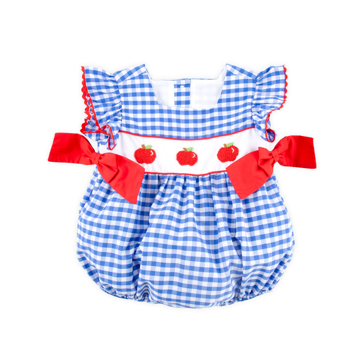Red Apple Smocked Blue Gingham Beverly Bubble