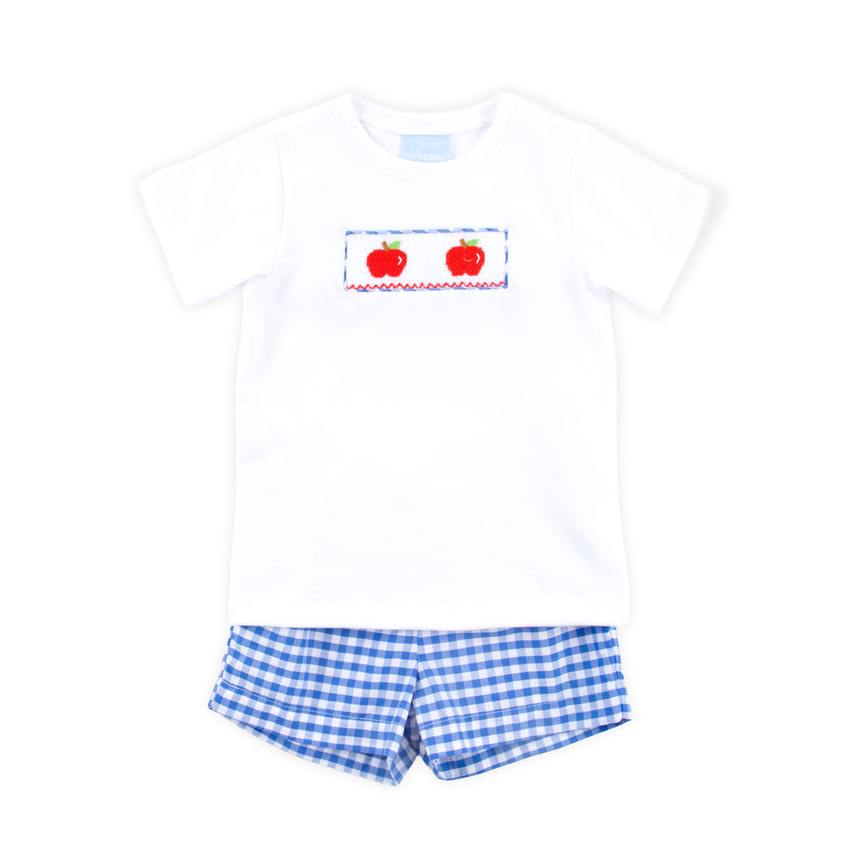 Red Apple Smocked Blue Gingham Short Set