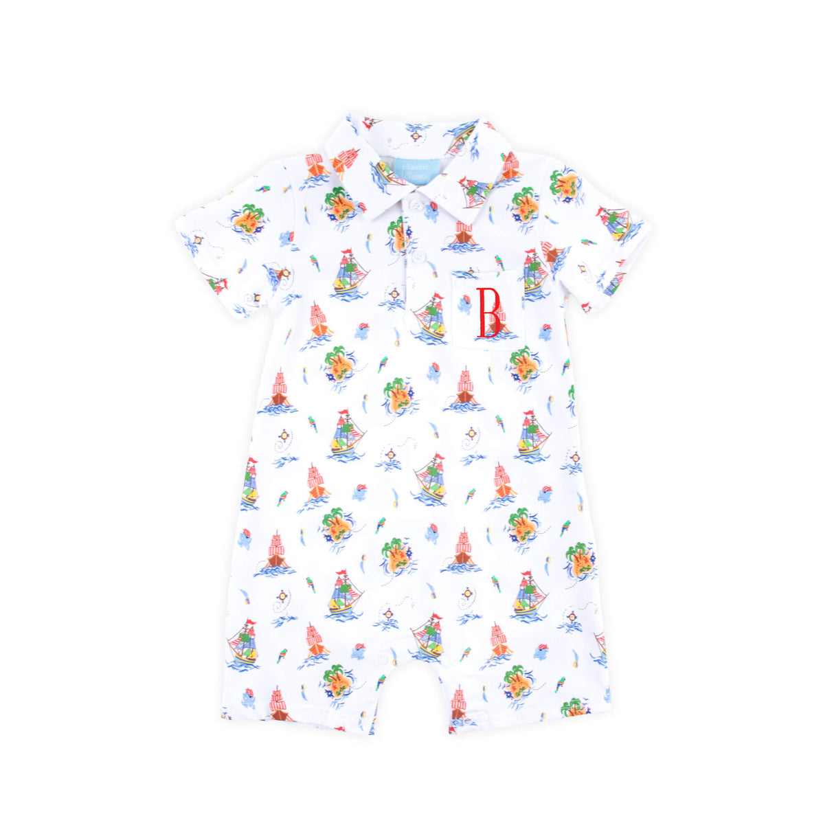 Pirate Ship Print Polo Romper