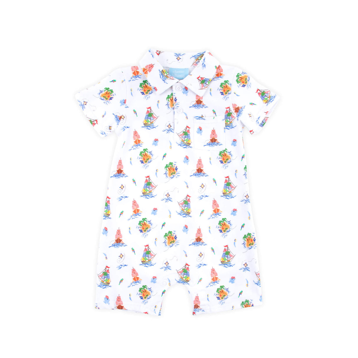 Pirate Ship Print Polo Romper