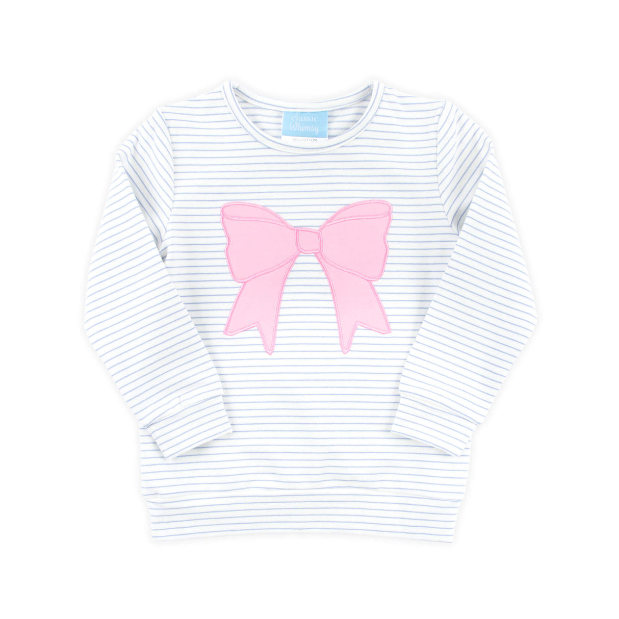 Bow Applique Blue Stripe Sweatshirt