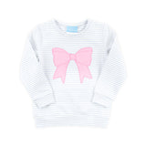 Bow Applique Blue Stripe Sweatshirt