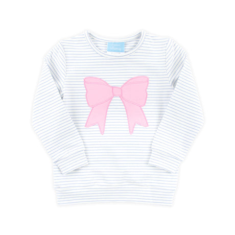 Bow Applique Blue Stripe Sweatshirt