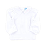 Girls White Knit Long Sleeve Undershirt with Ric Rac Trim