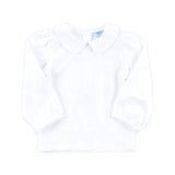 Girls White Knit Long Sleeve Undershirt with Ric Rac Trim