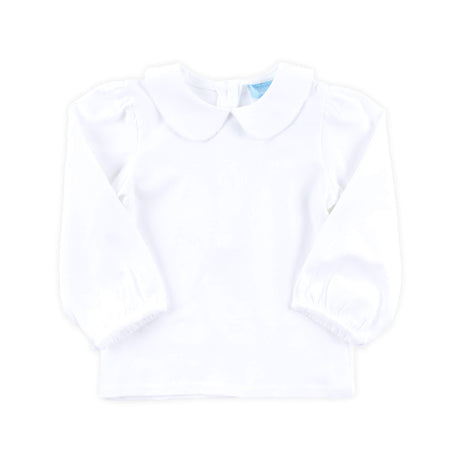 Girls White Knit Long Sleeve Undershirt with Ric Rac Trim