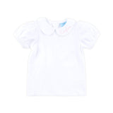 Girls White Knit Short Sleeve Undershirt with Ric Rac Trim