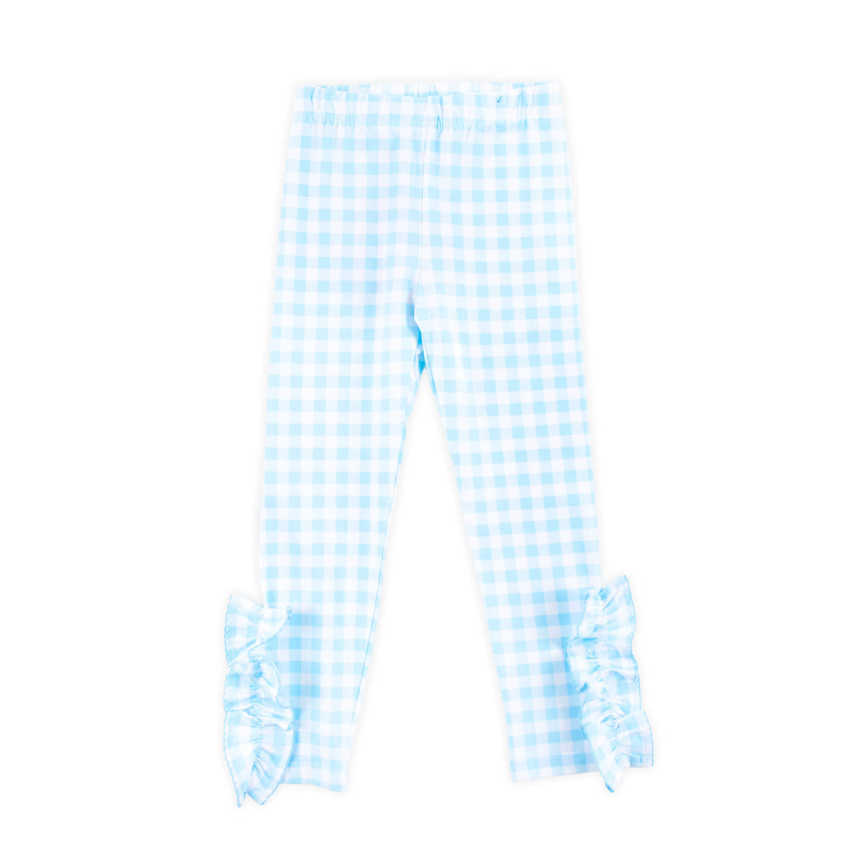 Light Blue Gingham Side Ruffle Leggings