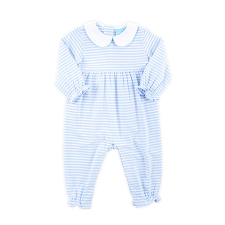 French Blue Stripe Ruffle Romper