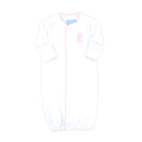 White Layette Gown with Pink Trim