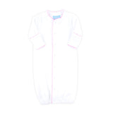 White Layette Gown with Pink Trim