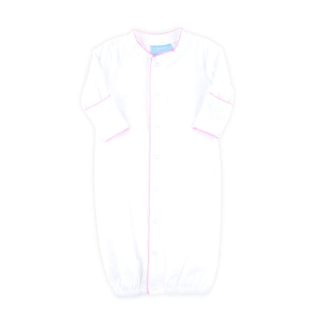 White Layette Gown with Pink Trim