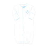 White Layette Gown with Blue Trim