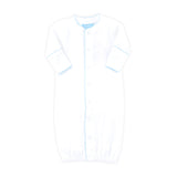 White Layette Gown with Blue Trim