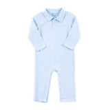 Light Blue Stripe Long Sleeve Polo Romper