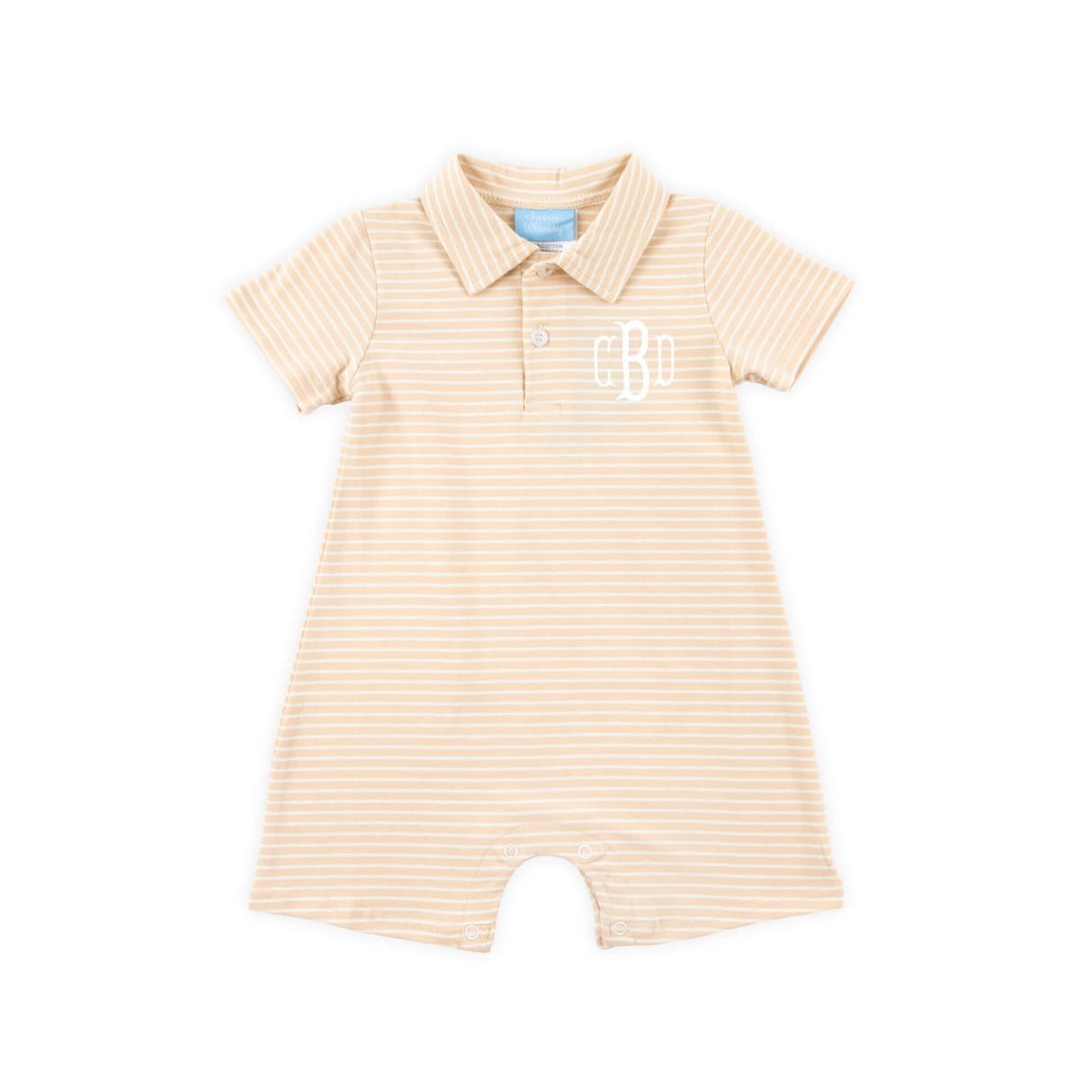 Tan Stripe Short Sleeve Polo Romper