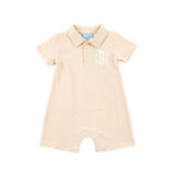 Tan Stripe Short Sleeve Polo Romper