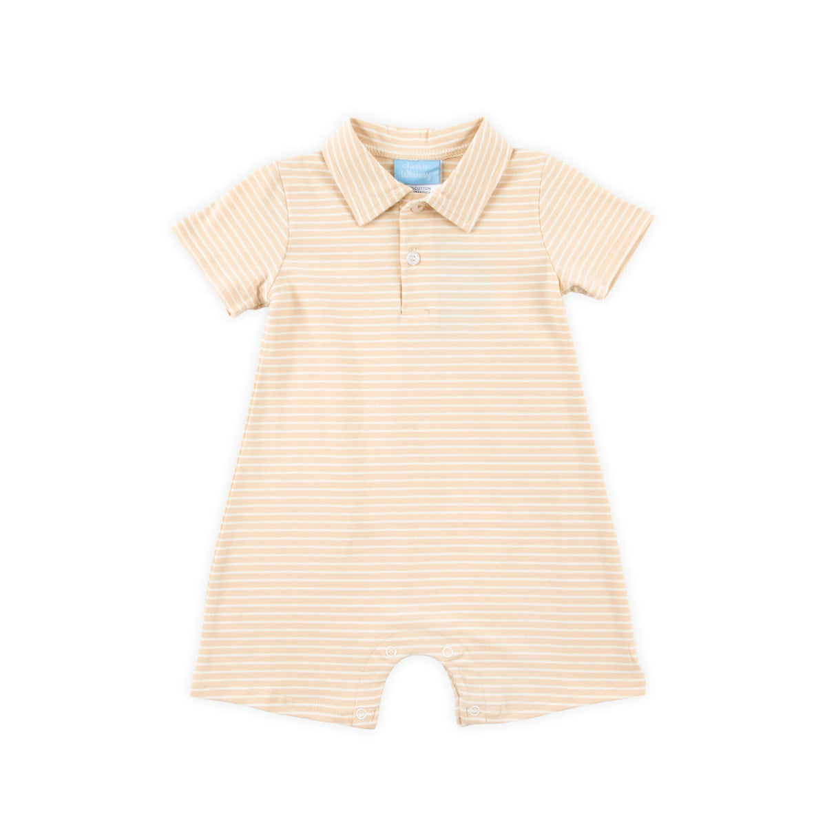 Tan Stripe Short Sleeve Polo Romper