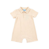 Tan Stripe Short Sleeve Polo Romper