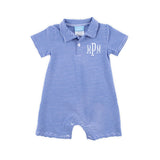 Royal Blue Stripe Short Sleeve Polo Romper
