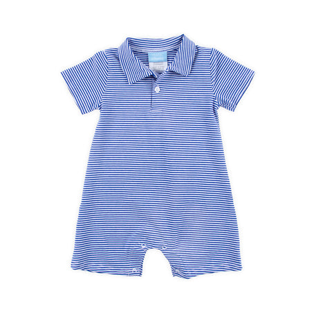 Royal Blue Stripe Short Sleeve Polo Romper