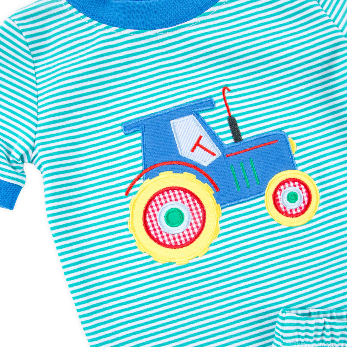 Tractor Applique Green Stripe Short Pajamas