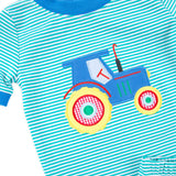 Tractor Applique Green Stripe Short Pajamas