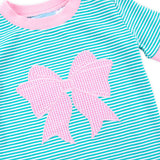 Bow Applique Green Stripe Short Pajamas