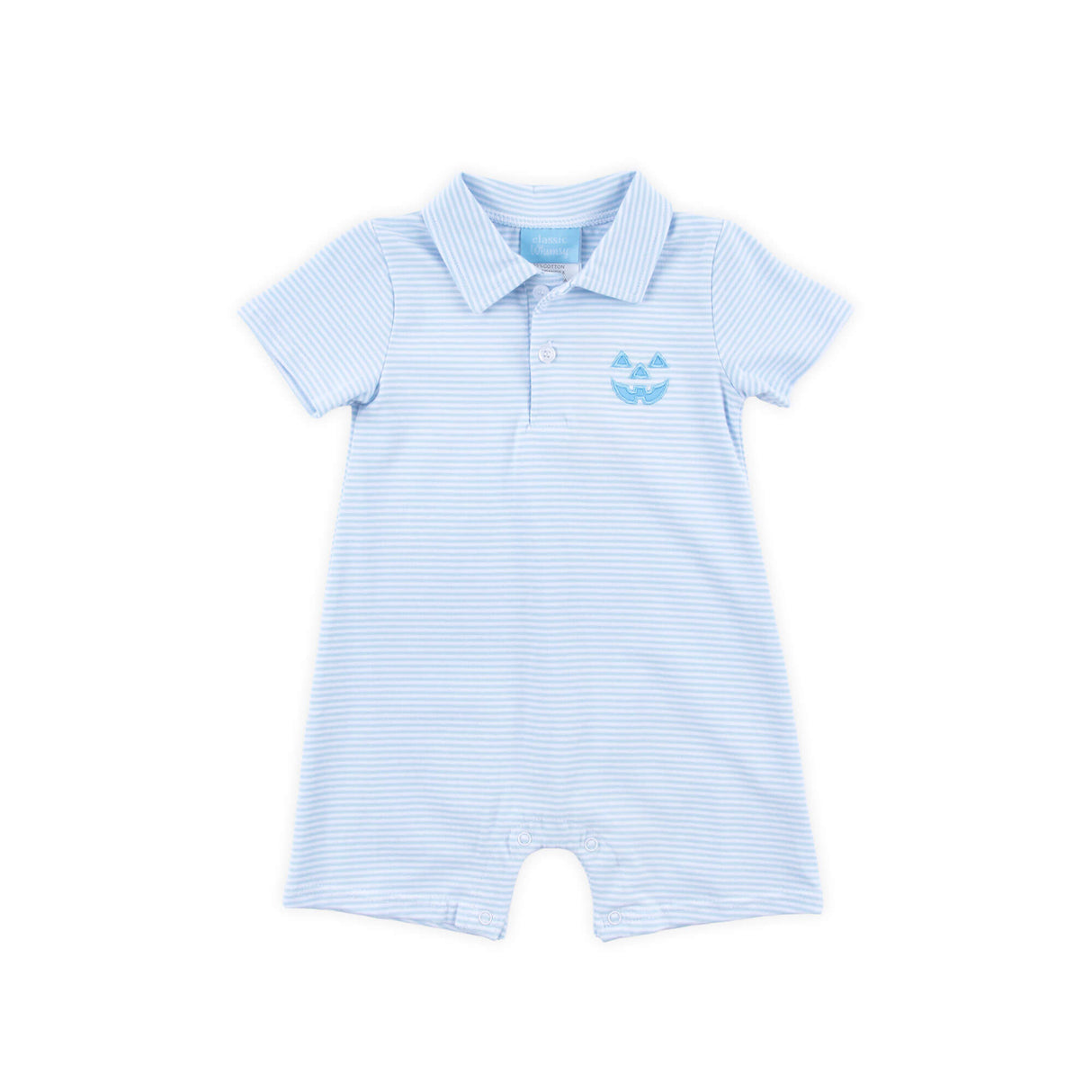 Jack O'Lantern Light Blue Stripe Polo Romper
