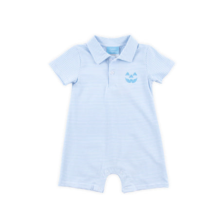 Jack O'Lantern Light Blue Stripe Polo Romper