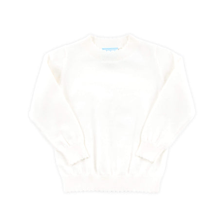 White Scalloped Crew Neck Sweater