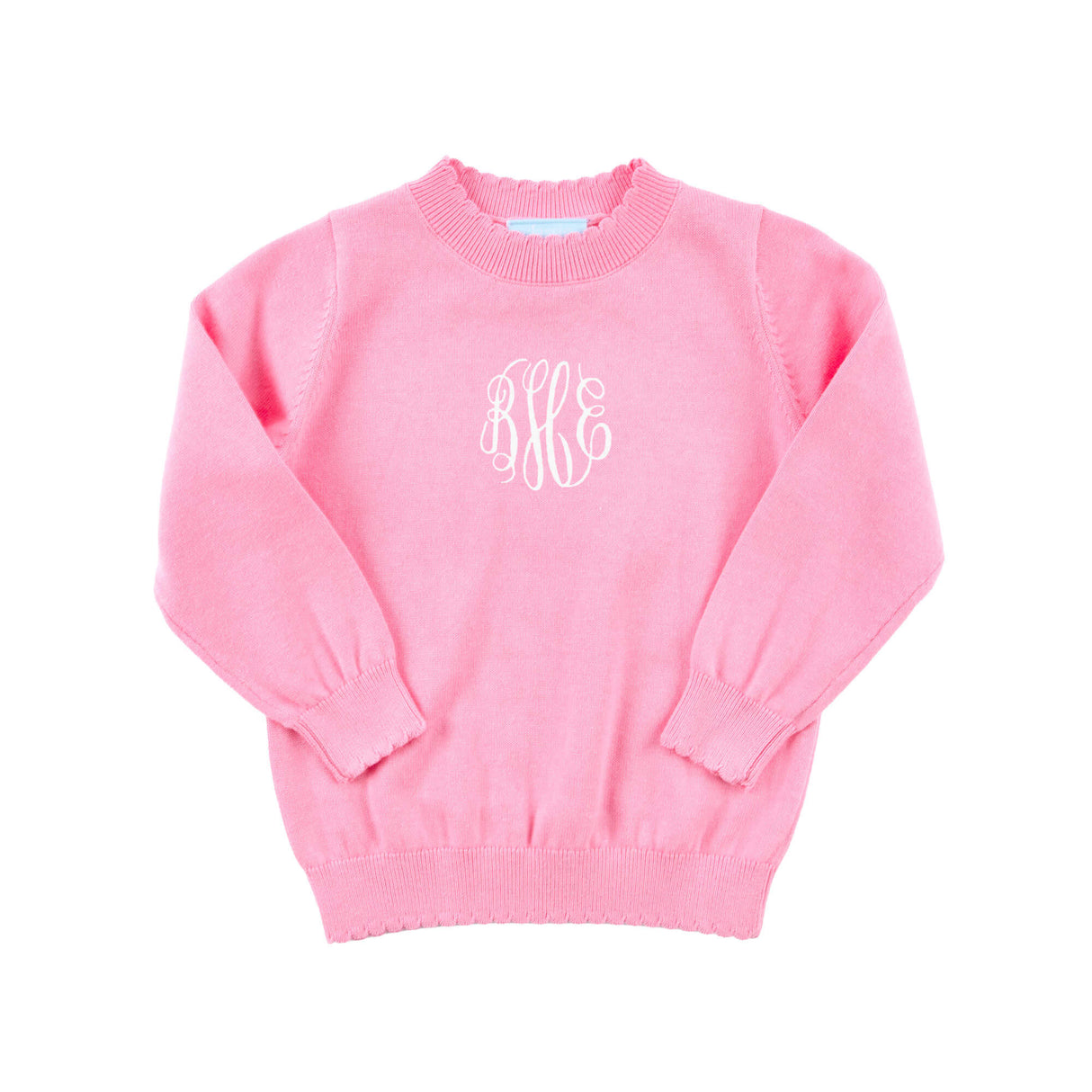 Pink Scalloped Crew Neck Sweater