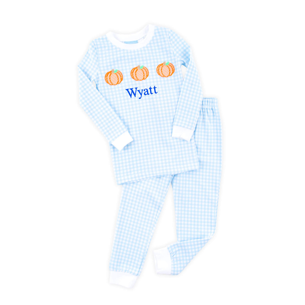 Pumpkin Trio Blue Gingham Pajamas