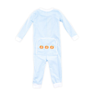 PUMPKIN TRIO BLUE GINGHAM ZIP SLEEPER
