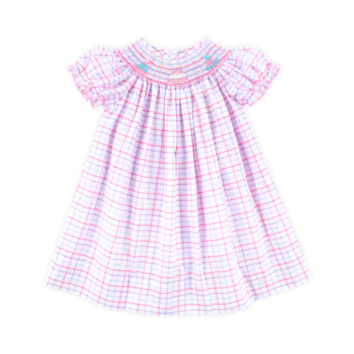 Birthday Celebration Smocked Rainbow Plaid Bishop Dress