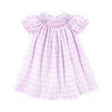 Birthday Celebration Smocked Rainbow Plaid Bishop Dress