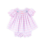 Birthday Celebration Smocked Rainbow Plaid Bloomer Set