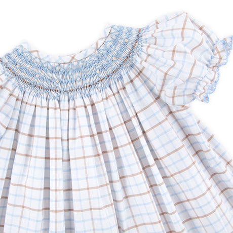 Blue Plaid Smocked Bloomer Set