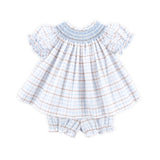 Blue Plaid Smocked Bloomer Set