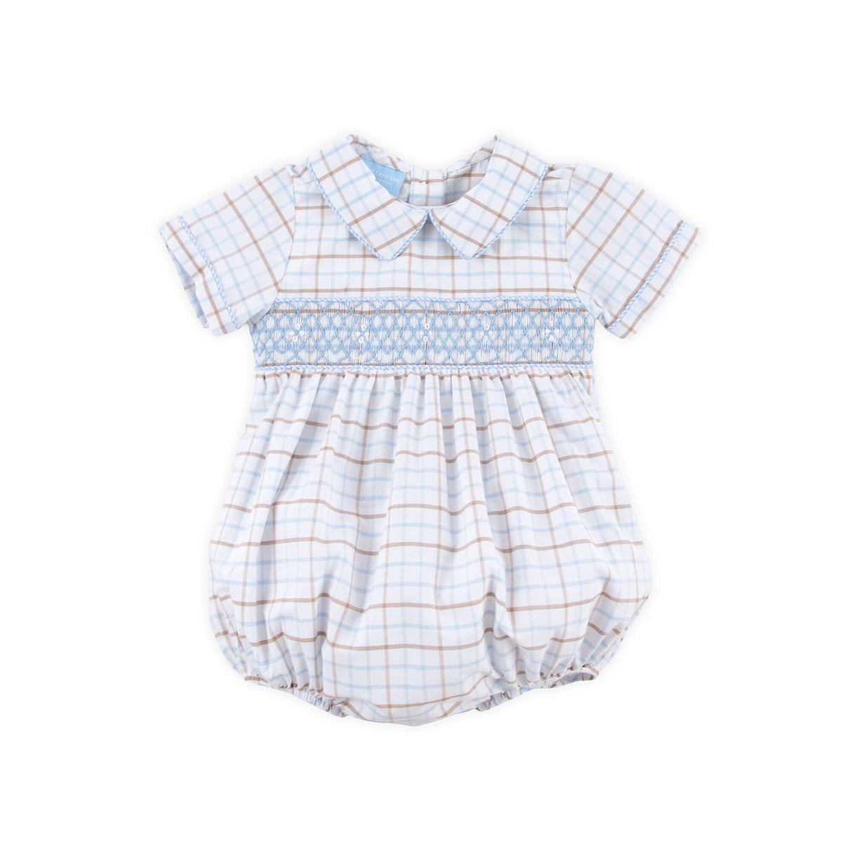 Blue Plaid Smocked Collared Bubble
