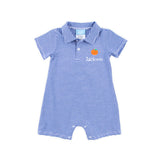 Pumpkin Royal Blue Stripe Polo Romper