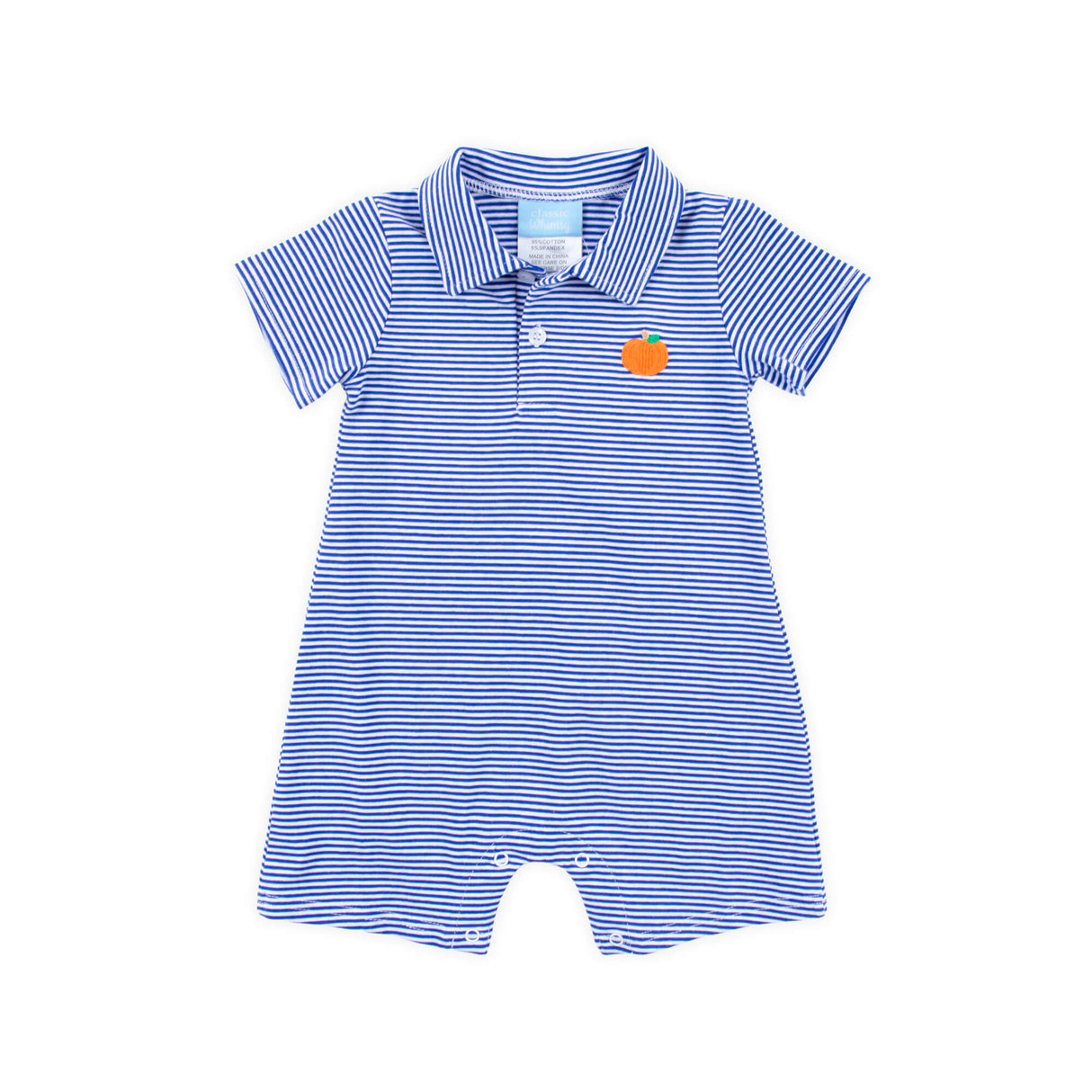 Pumpkin Royal Blue Stripe Polo Romper