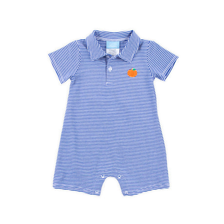Pumpkin Royal Blue Stripe Polo Romper