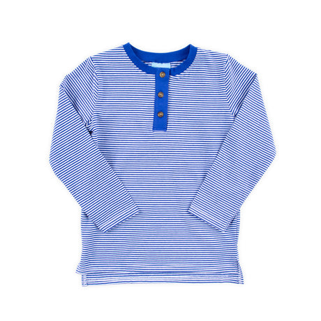 Royal Blue Stripe Long Sleeve Henley Shirt