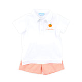 Fall Pumpkin Orange Gingham Polo Short Set