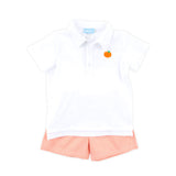 Fall Pumpkin Orange Gingham Polo Short Set