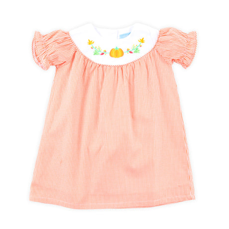 Fall Pumpkin Orange Gingham Yoke Dress