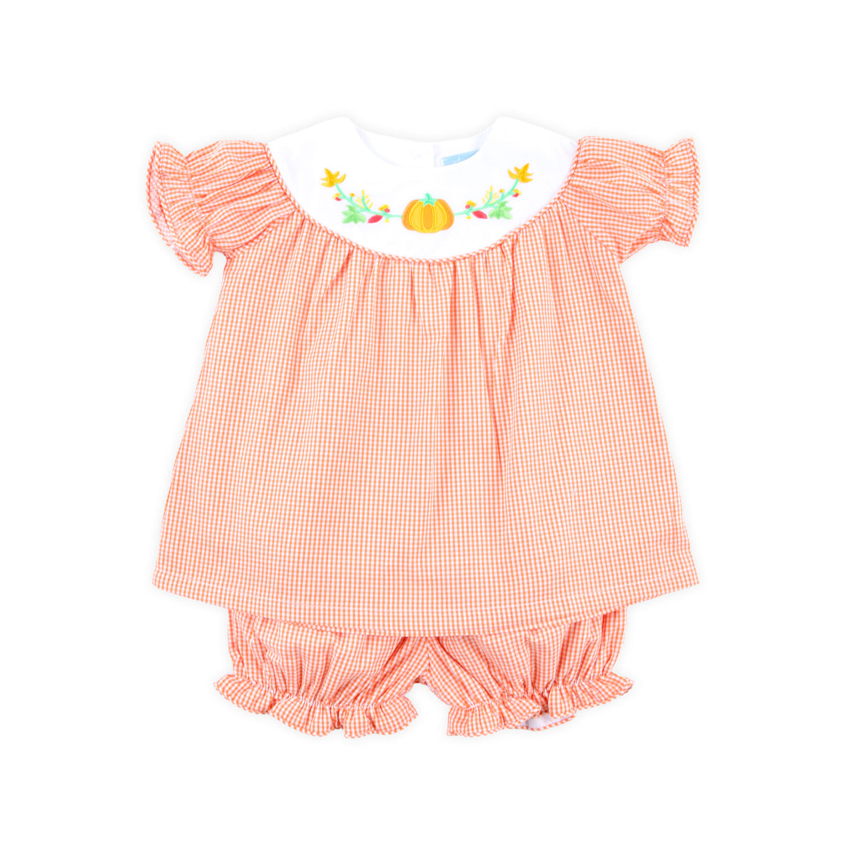 Fall Pumpkin Orange Gingham Yoke Bloomer Set
