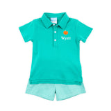 Pumpkin Green Gingham Polo Short Set